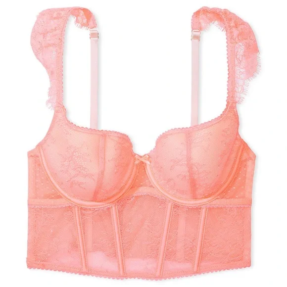 Victoria’s Secret NWT Dream Angels Peach Lace Longline and thong panty set